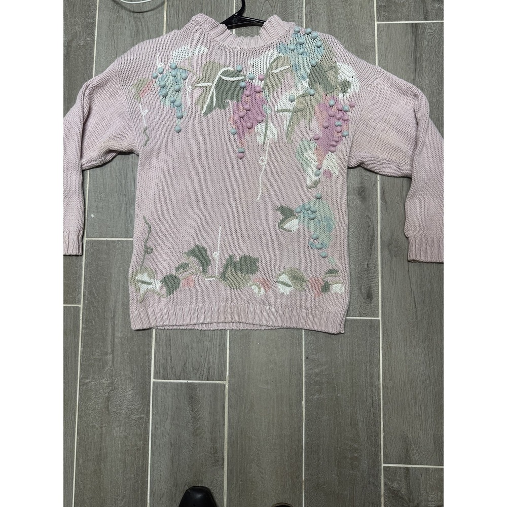 Vintage Hunters Run Sweater Womens Medium Pink Grape Vine Mock Neck 3D Knit 80s